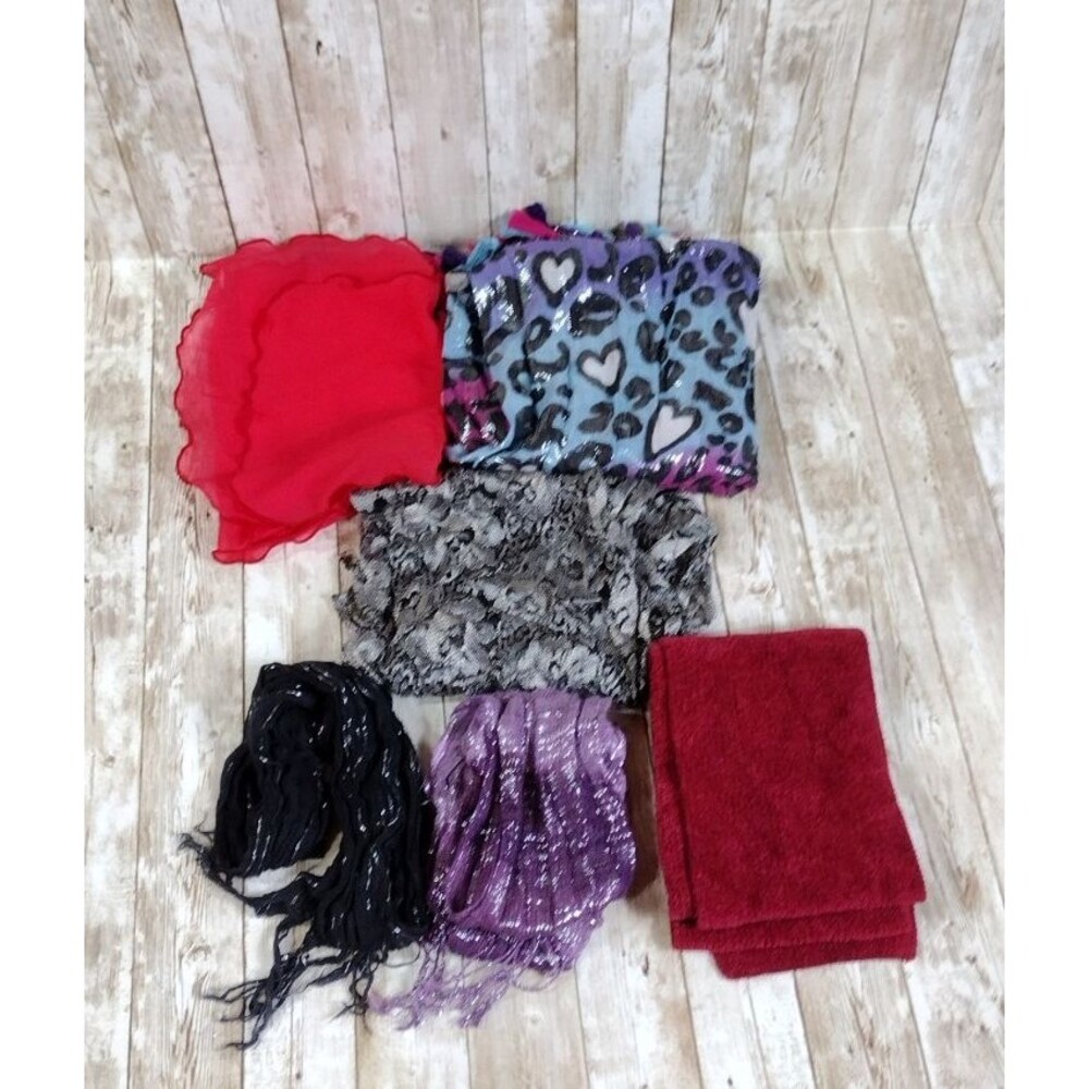 Womens Scarve Wraps Belt Sash Lot of 6 Floral Solid Tassels Hearts Metalic Sheer